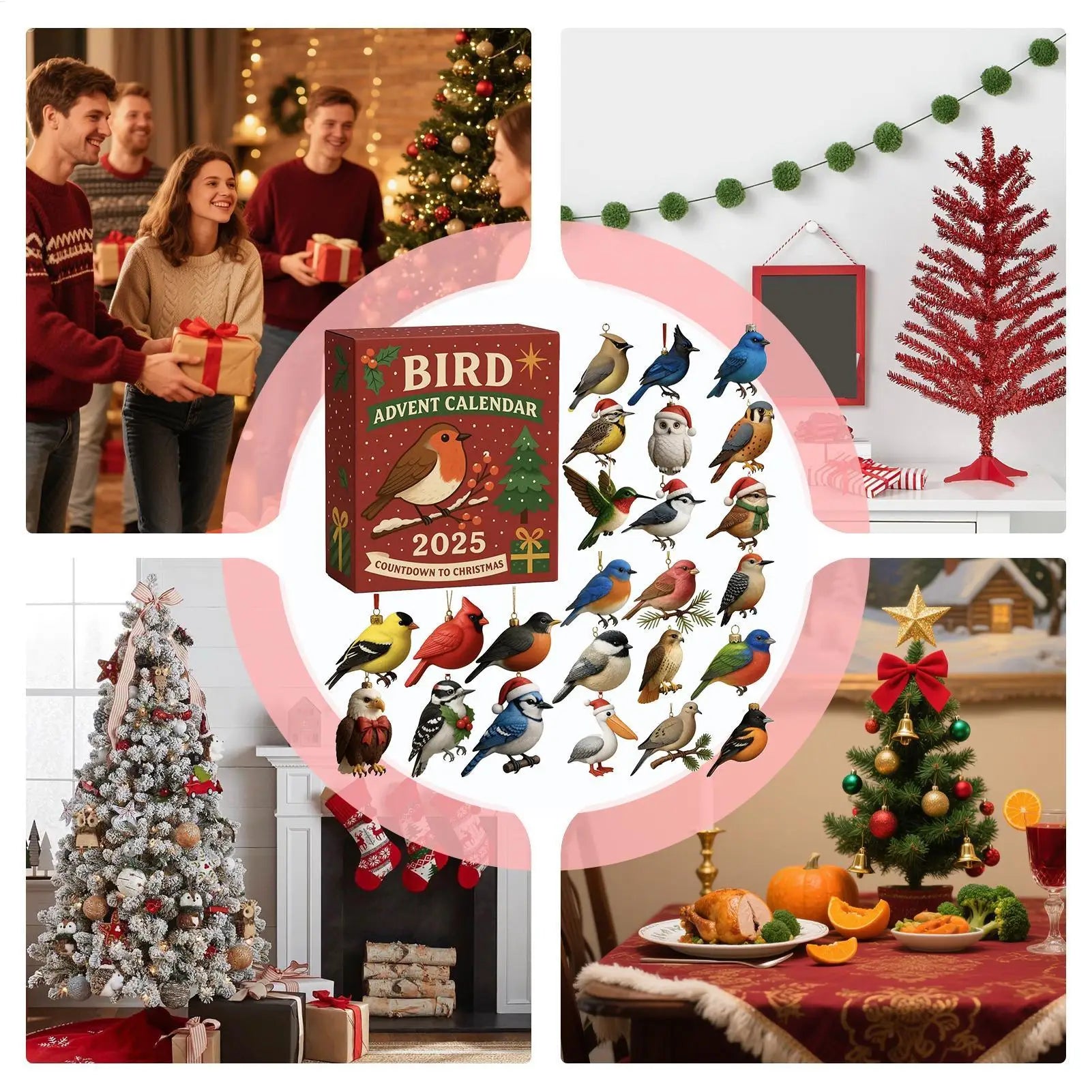 2025 Bird Christmas Countdown Calendar 2D Acrylic Ornament Tree