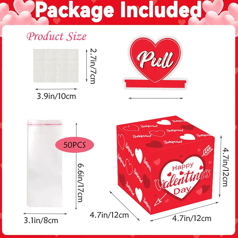 Valentine's Day Money Box For Cash Pull Pink & Red Money Pull Box For Cash Gift With Greeting Card Valentine Surprise Money Roll Zpaxo