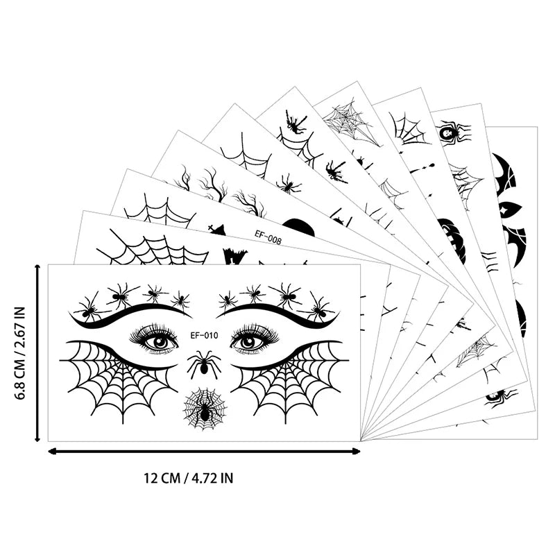 10 Sheets Spider Web Temporary Tattoos for Men Women Realistic Face Tattoo Stickers for Halloween Party False Tattoo Waterproof Zpaxo