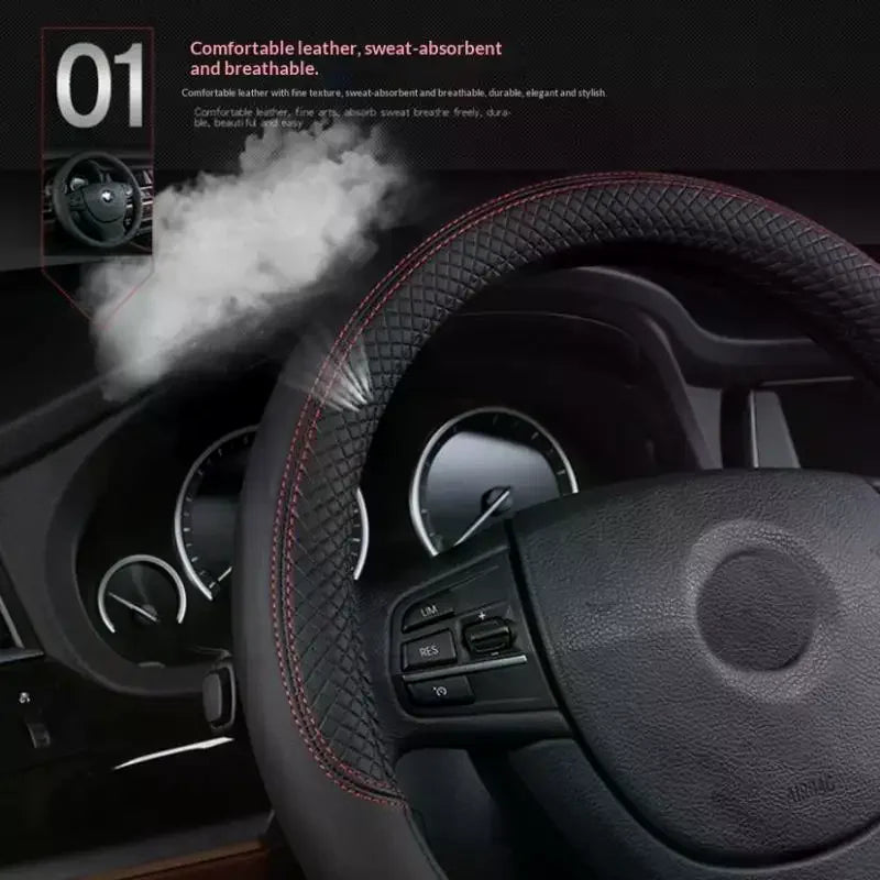 Universal Faux Leather Steering Wheel Cover – 37–38cm Fit