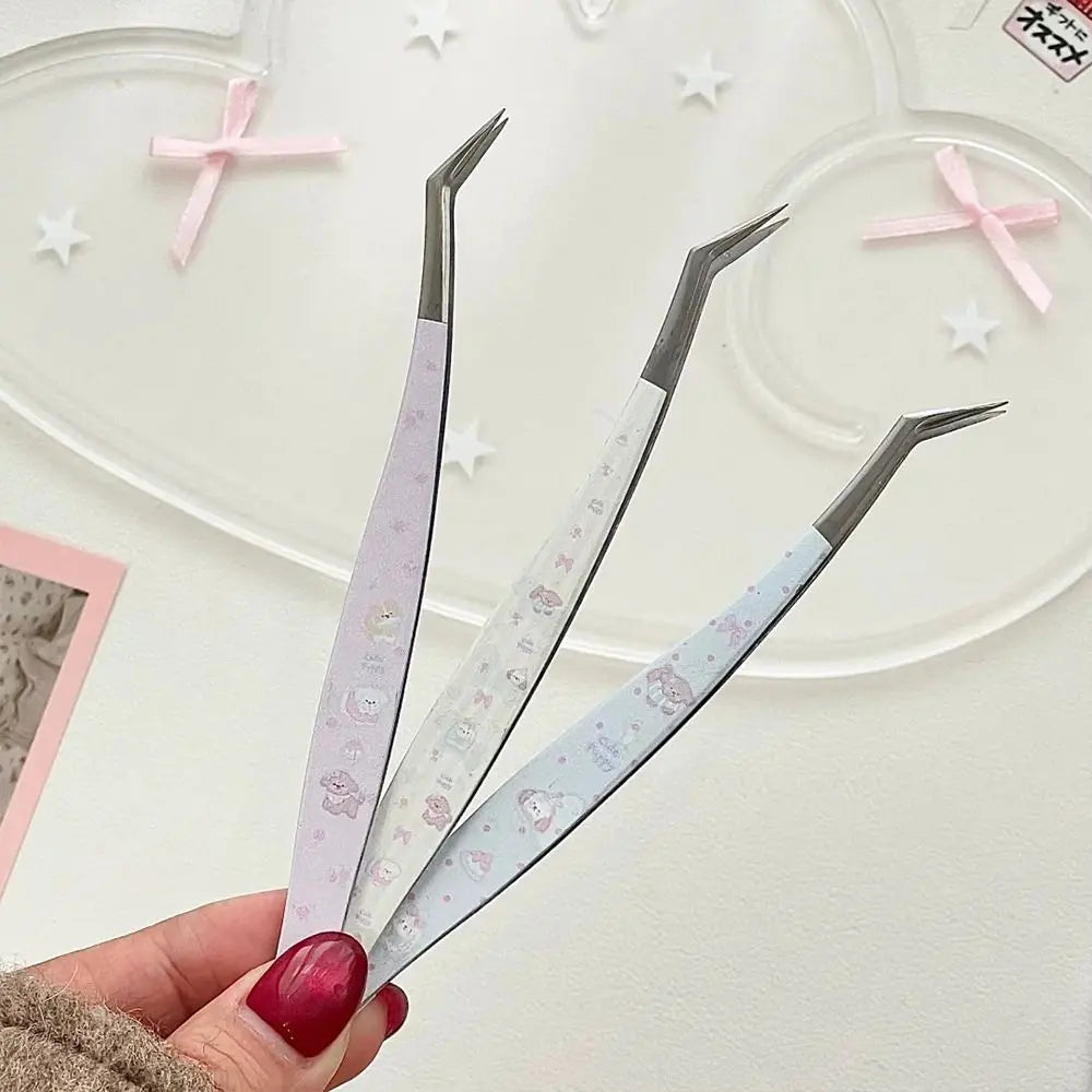 Metal Curved Stickers Tweezers High Precision Cartoon Lashes Extension Tweezer Anti-static Eyelash Curler Beauty Makeup Tools Zpaxo