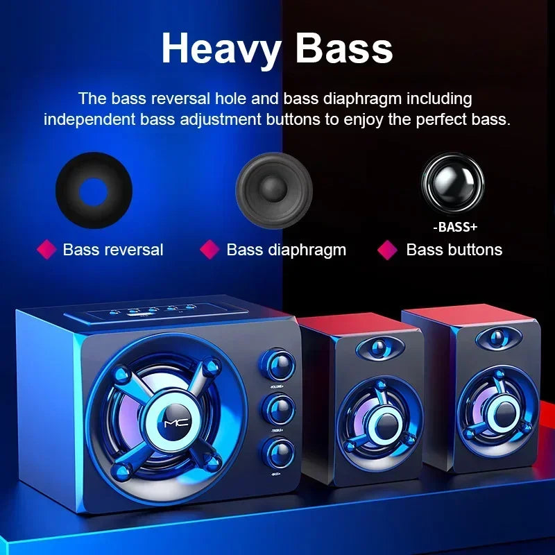 Powerful Bluetooth Speakers Colorful LED Home TV Theater Sound Wireless Subwoofer 3D Stereo Surround Wooden Material USB Wired Zpaxo