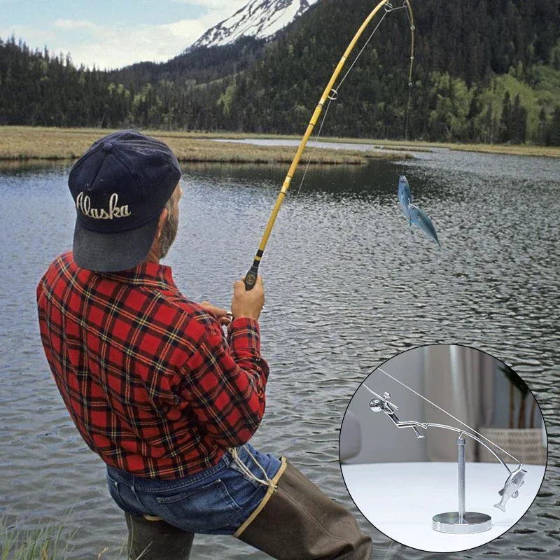 1Pcs Kinetic Fishing Sculpture - Balance Art For Your Space Balance Art Sculpture Fisherman Home Decoration 23cm x 22cm Zpaxo