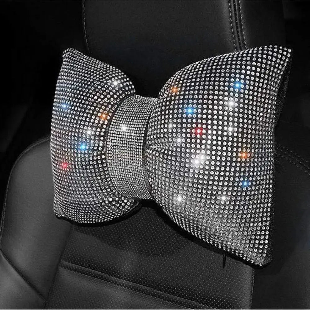 Rhinestone Crystal Bow Car Headrest Bling Neck Rest Bowknot Pillow Zpaxo