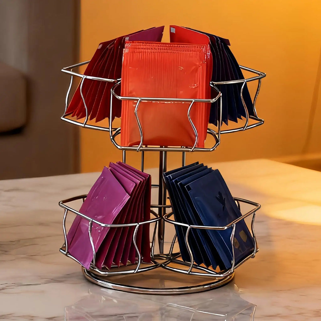 Tea Holder Organizer 2-Tier Rotating 6-Compartment Countertop Storage