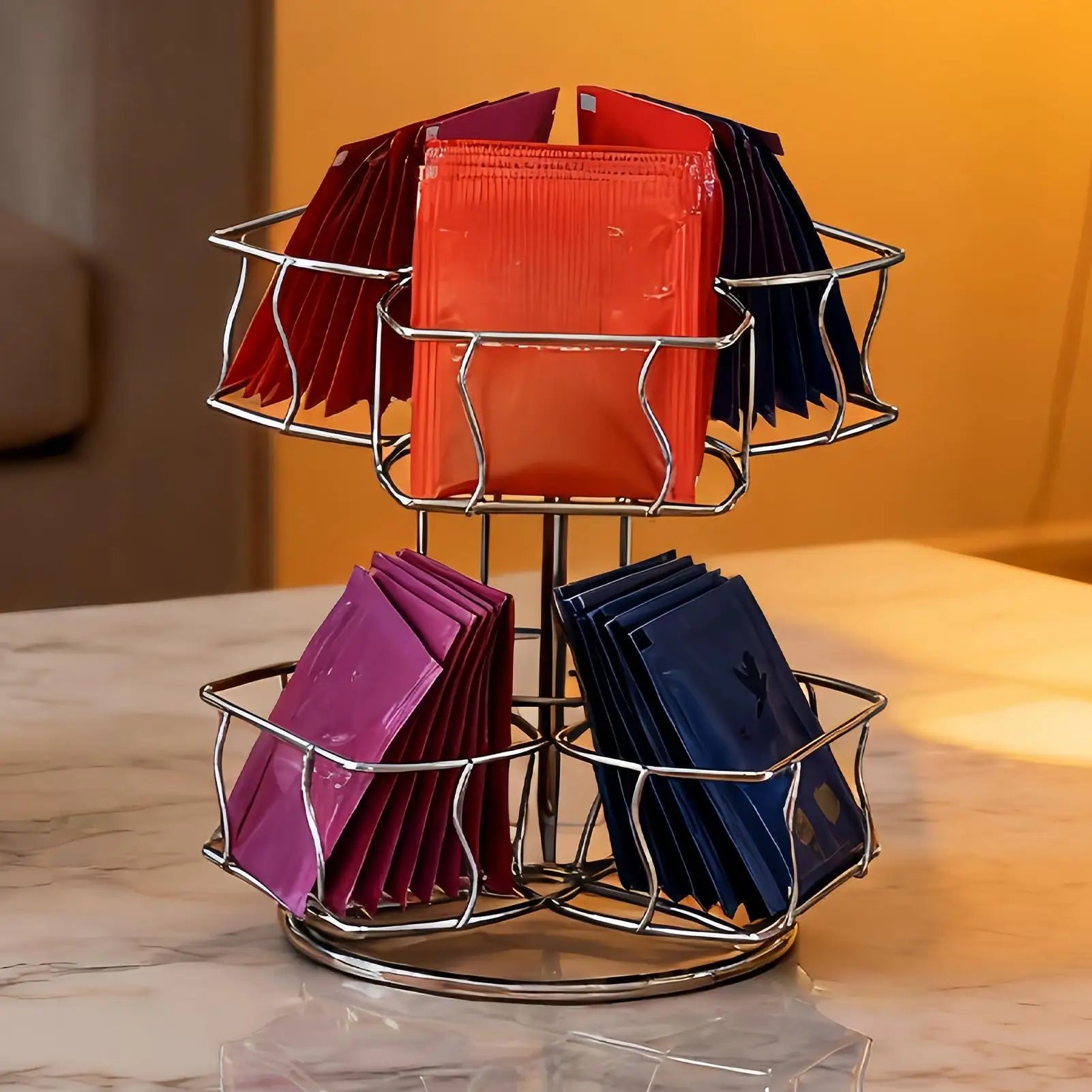 Tea Holder Organizer 2-Tier Rotating 6-Compartment Countertop Storage