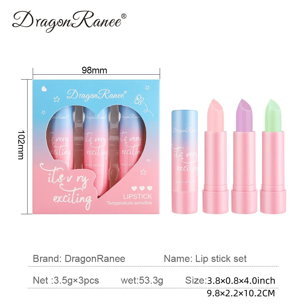 3-Pack Set of Color-Changing Lip Balm, Color-Changing Lip Balm, Long-Lasting Moisturizing, Non-Fading, Non-Stick Cup, Waterproof, Temperature-Changing Lipstick, Color-Changing Lip Balm, Repairing, Moisturizing, Waterpr Zpaxo