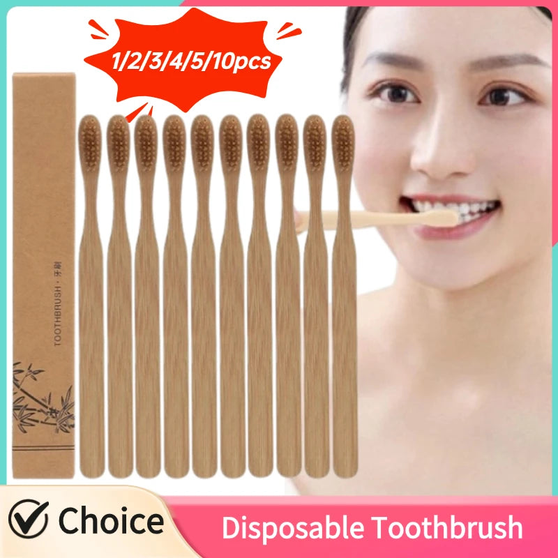 1-10PCS Disposable Toothbrush Soft Bristles Toothbrush Single Wrapped Bamboo Toothbrush Travel Deep Cleaning Oral Care Brush Zpaxo