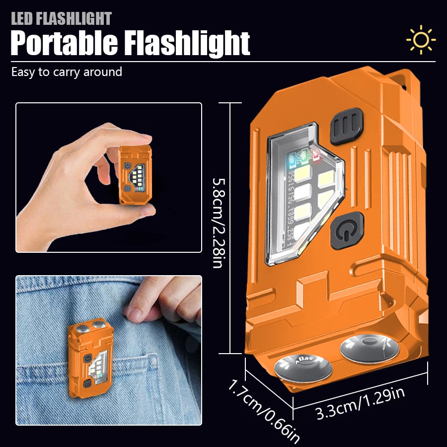 ZHIYU 8-Mode Magnetic COB LED Mini Keychain Flashlight Type-C