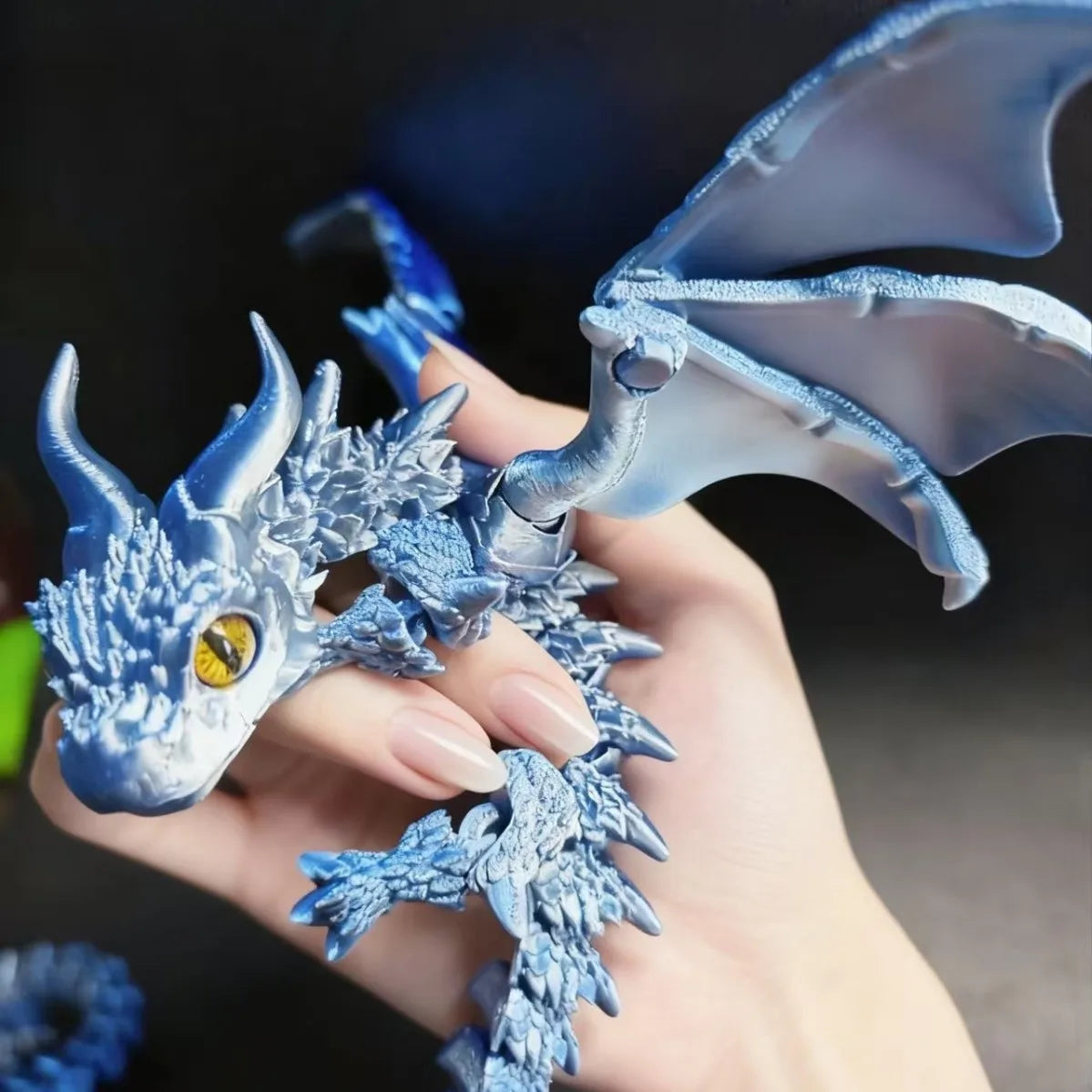 9- 3D Printing Fly Dinosaur Action Figure Mini Toys Home Desktop Zpaxo bluesilver 22cm8.6in