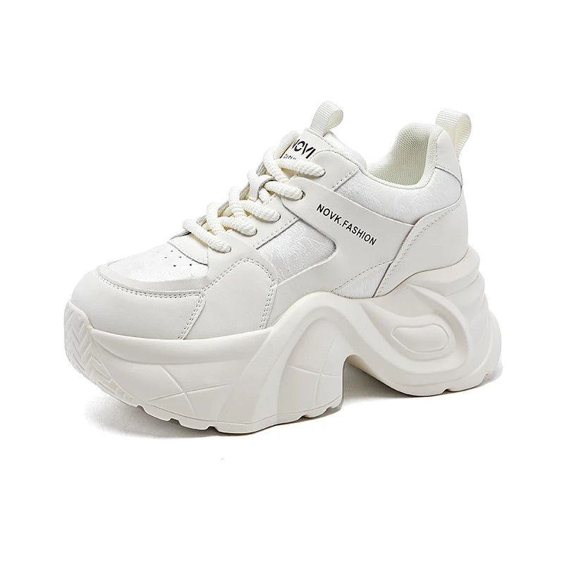 Women's Platform Chunky Sneakers Lace Up Design Sport Tag Detail Two Zpaxo
