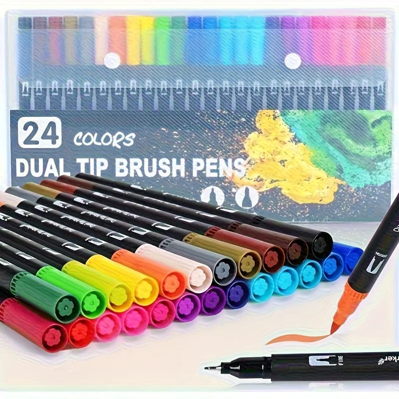 Vibrant Double-Ended Watercolor Markers – Art Set for Drawing & Crafts, Durable Plastic Bodies, Christmas Gift Zpaxo
