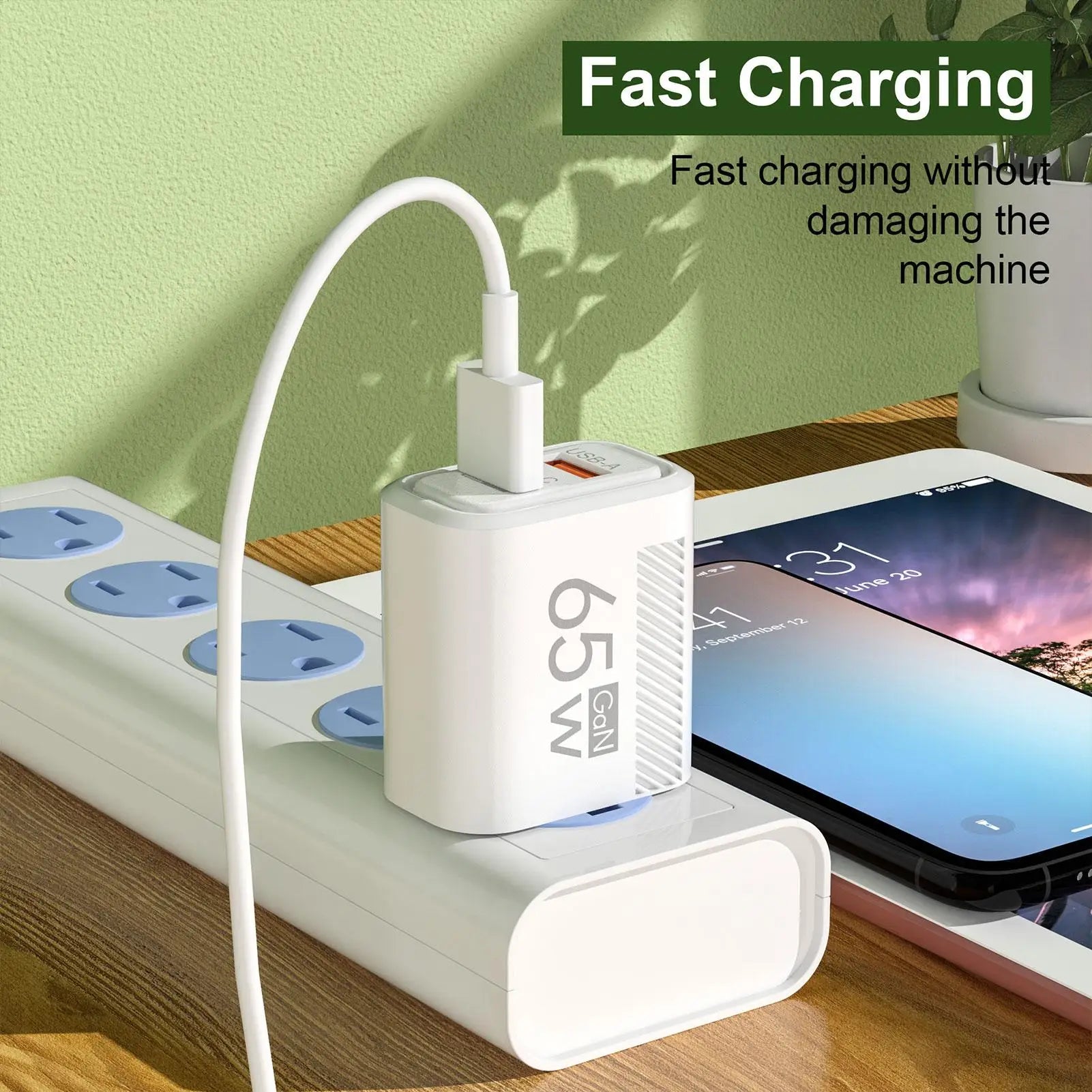 65w 2 Port Fast Charger Adapter Wall Plug International Travel