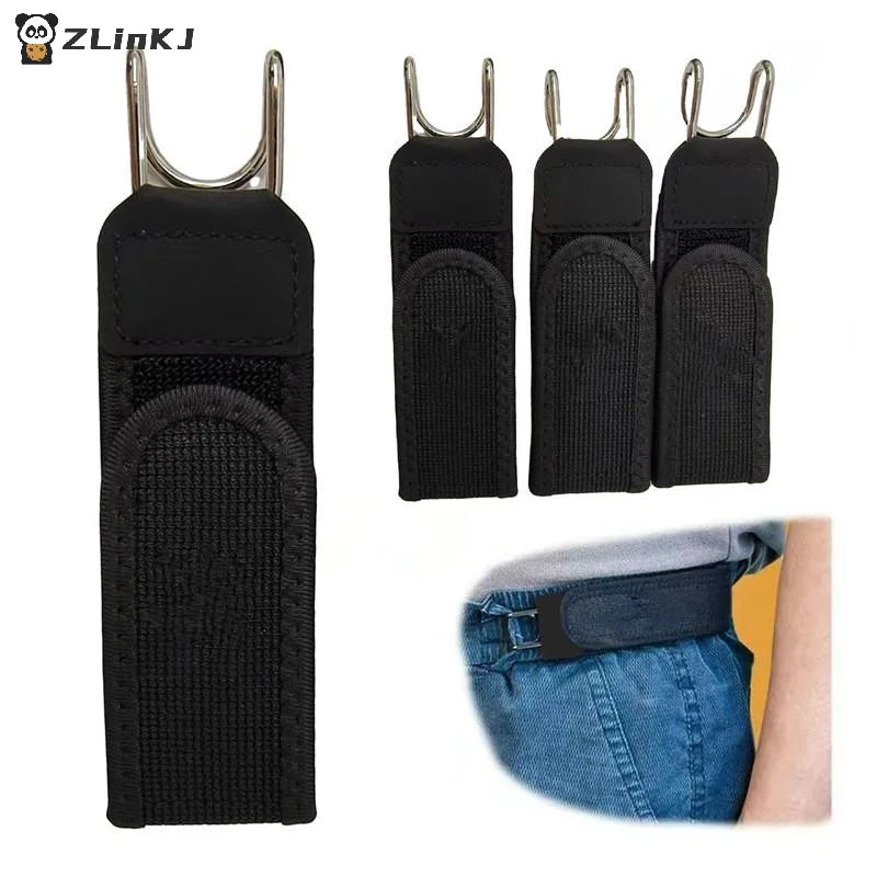 ▶1PCS Black Unisex Adjustable Elastic Buckleless Belt Hook , Metal Hook Invisible Waist Belt Closure for Outdoor Work Zpaxo