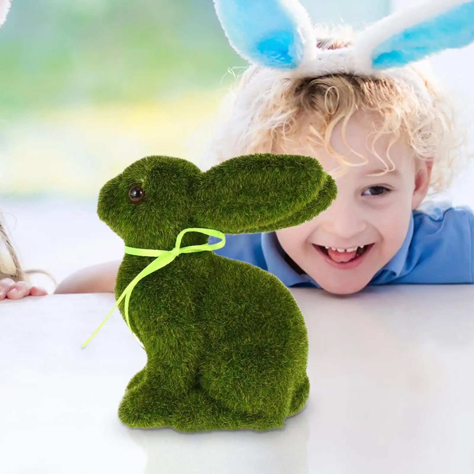 Flocked Moss Bunny Statue Outdoor Garden Decor Easter Rabbit Figurine