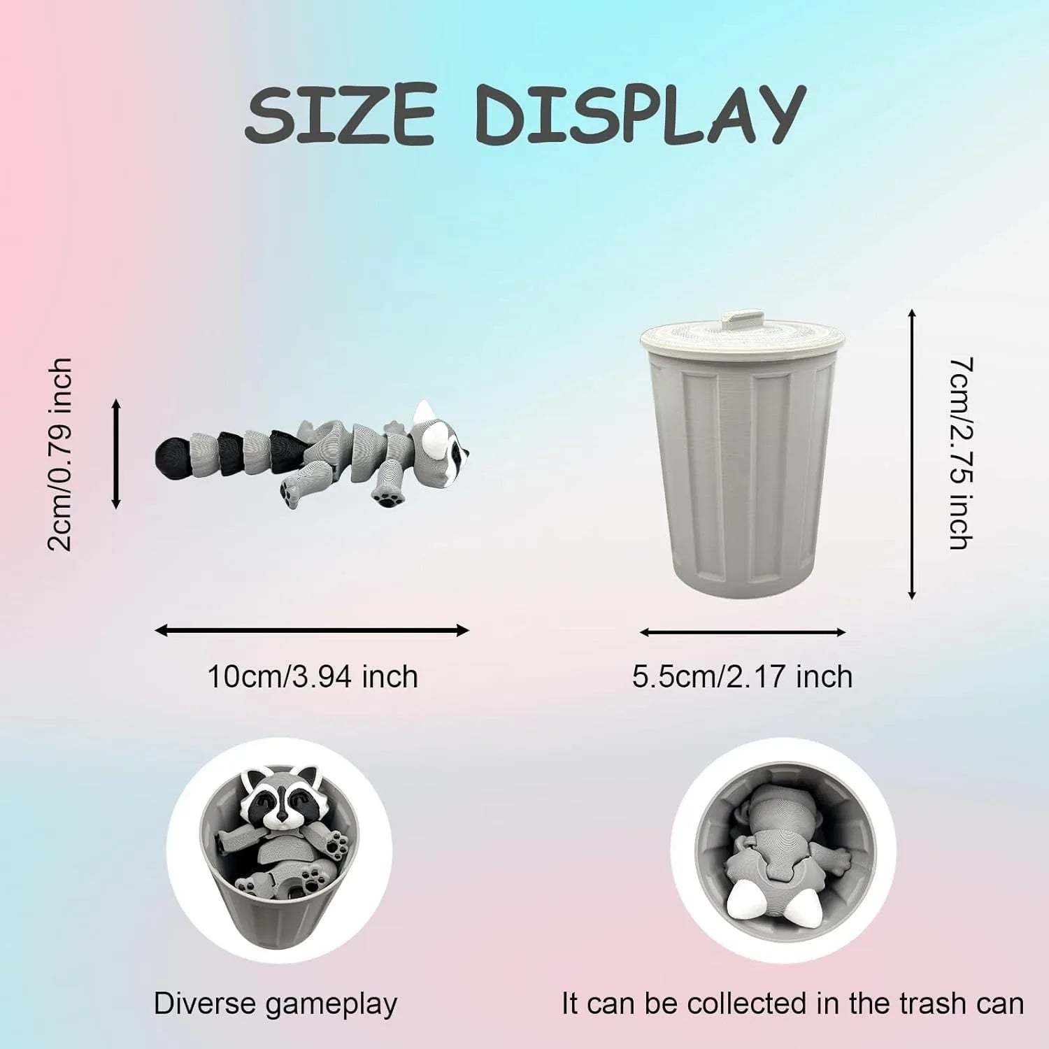 3D Printed Raccoon Animals Fidget Trashcan Home Office Decor Stocking