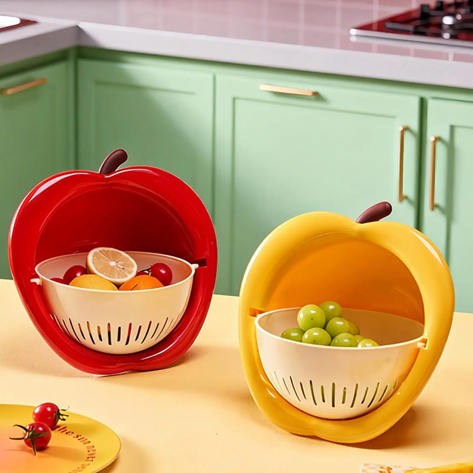 Apples Shape Fruit Strainer Thick Plastic Fast Draining Colander