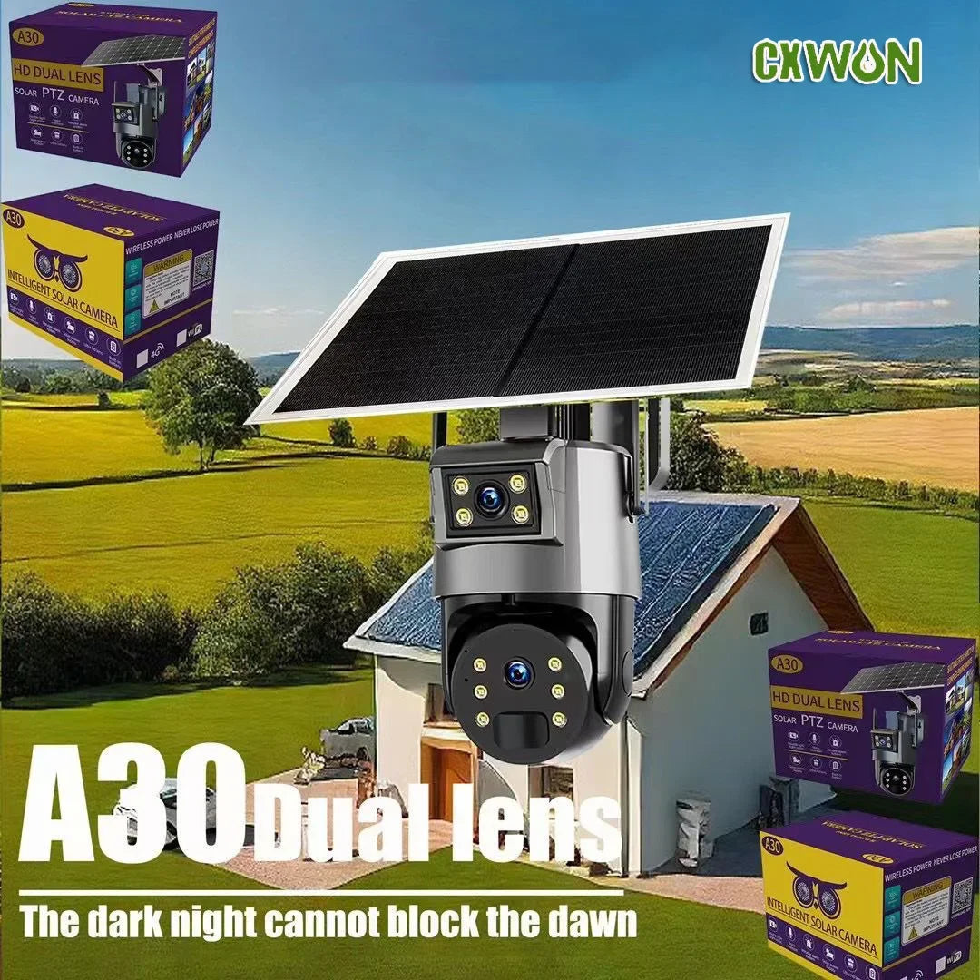 Solar Powered Dual Lens Lights WIFI Alarm Outdoor Security 1080P Zpaxo