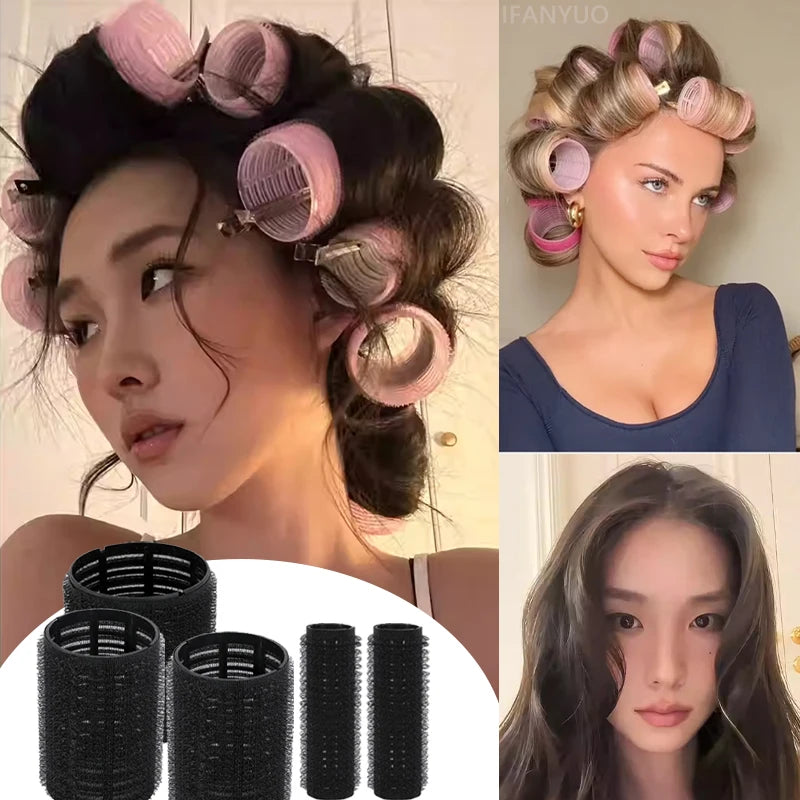 4- Hair Rollers Self Grip Hook Curlers Roller Bangs Salon No Heat