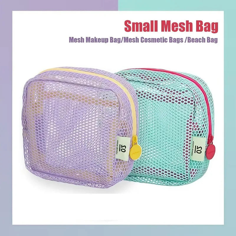 Vibrant Dopamine Mesh Makeup Organizer Bag Large Capacity Travel