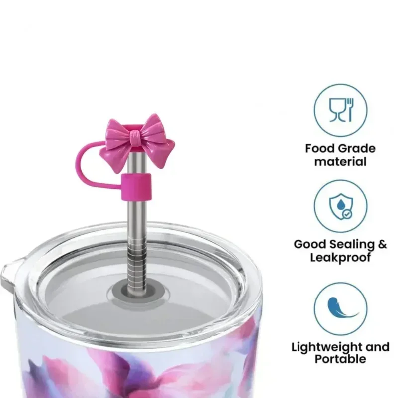 New Cute Bow Straw Cap Covers Silicone Straw Toppers Cap For Stanley Cups Accessories Straw Dust Cap For 10mm Diameter Straws YU Zpaxo