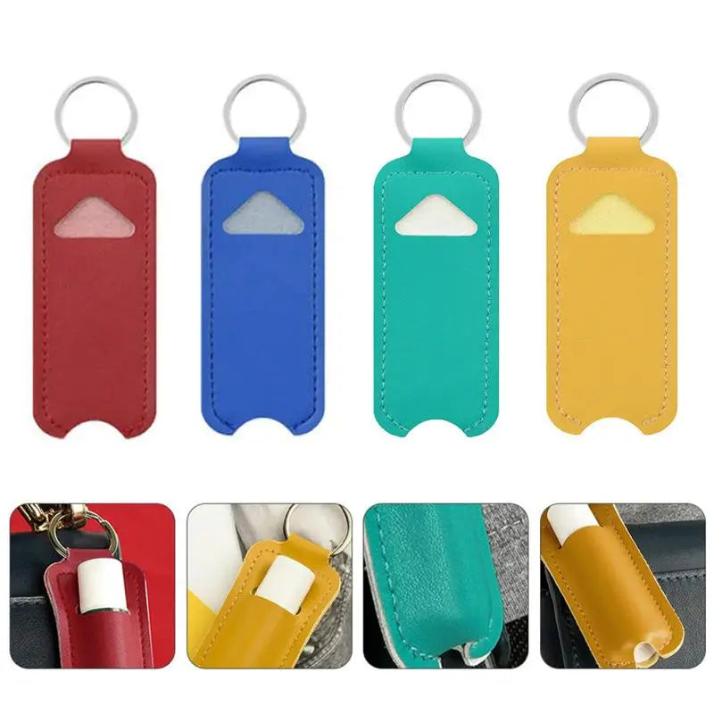 Pu Leather Chapstick Pouch Keys Ring Lipstick Lip Gloss Bag Keychain Zpaxo