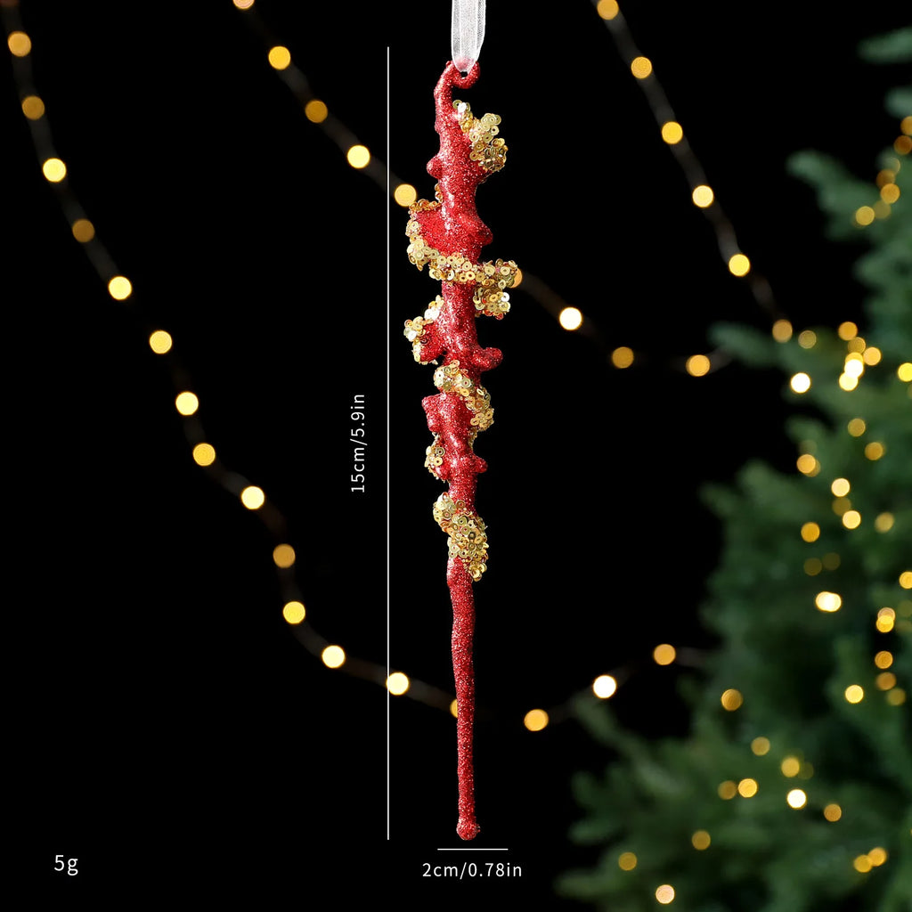 Red Glitter Christmas Pendant – Snowflake & Bow Tree Ornament