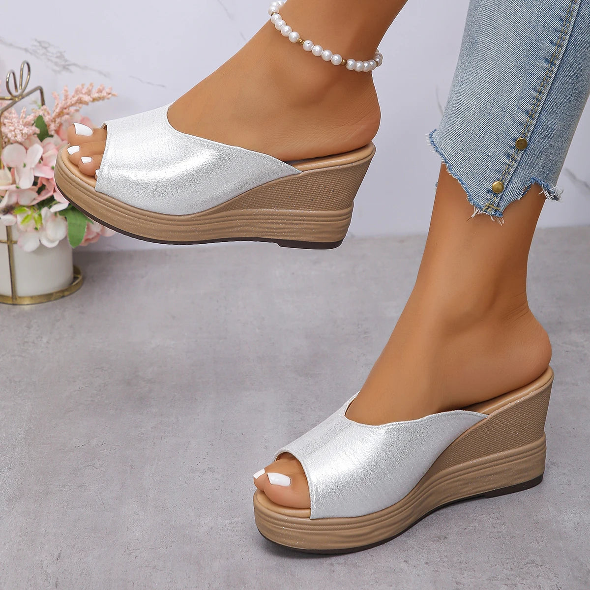 Concise 2026 New Women Sandals Platform Wedge Shoes for Women Open Toe Thick Sole Summer Shoes Woman Fashion High Heel Sandals Zpaxo Silver 36