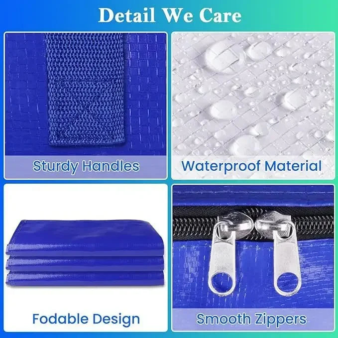 2PCS 95L Large Capacity Foldable Storage Moving Bag Bluezip-up Hand Woven Packaging Bag Customizable Oval Shape Home Goods Zpaxo
