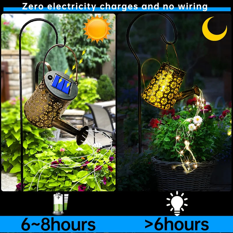 Solar Watering Lights Hanging Kettle Light String Metal Waterproof Zpaxo