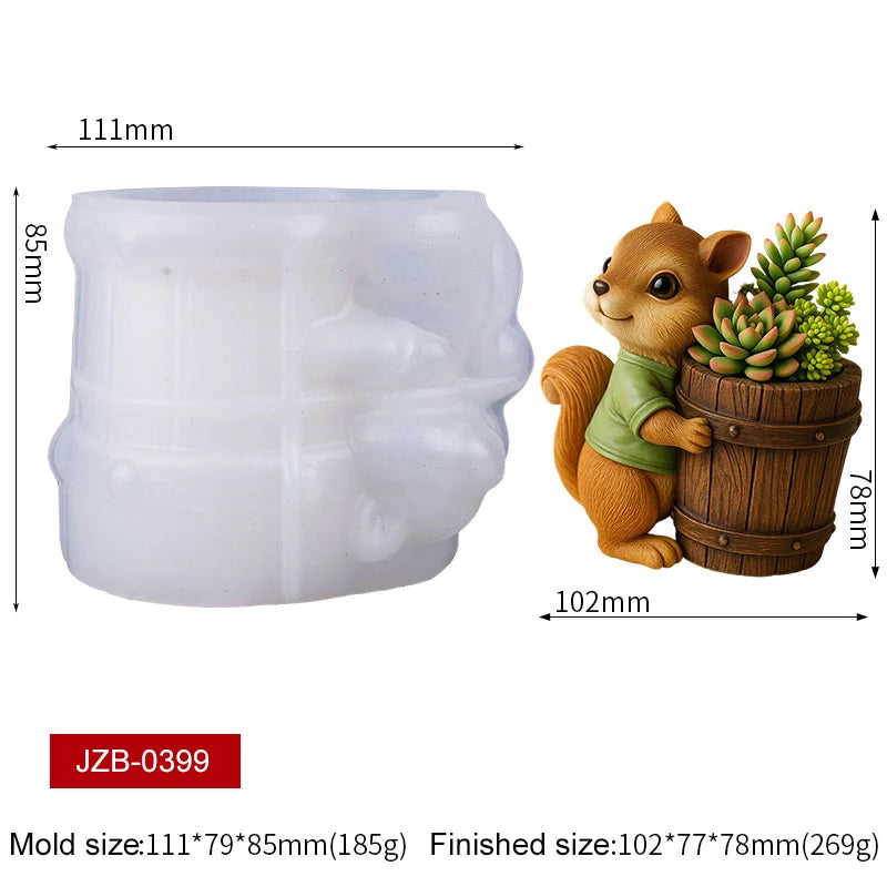 3D Animal Succulent Planter Pot Silicone Mold Squirrel Dog Cat Bear Owl Octopus Cement Flower Pot Candle Holder Pen Holder Mold Zpaxo Squirrel