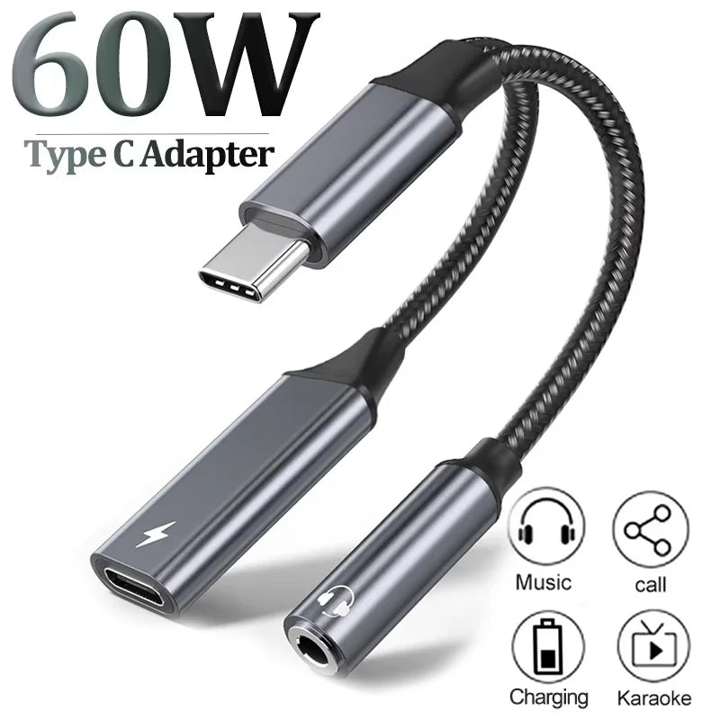 OTG 2 In 1 USB C Splitter to Dual Type USB C to 3.5mm Jack Audio Adapter PD 60W Fast Charger For iPhone 15 Series Huawei Xiaomi Zpaxo
