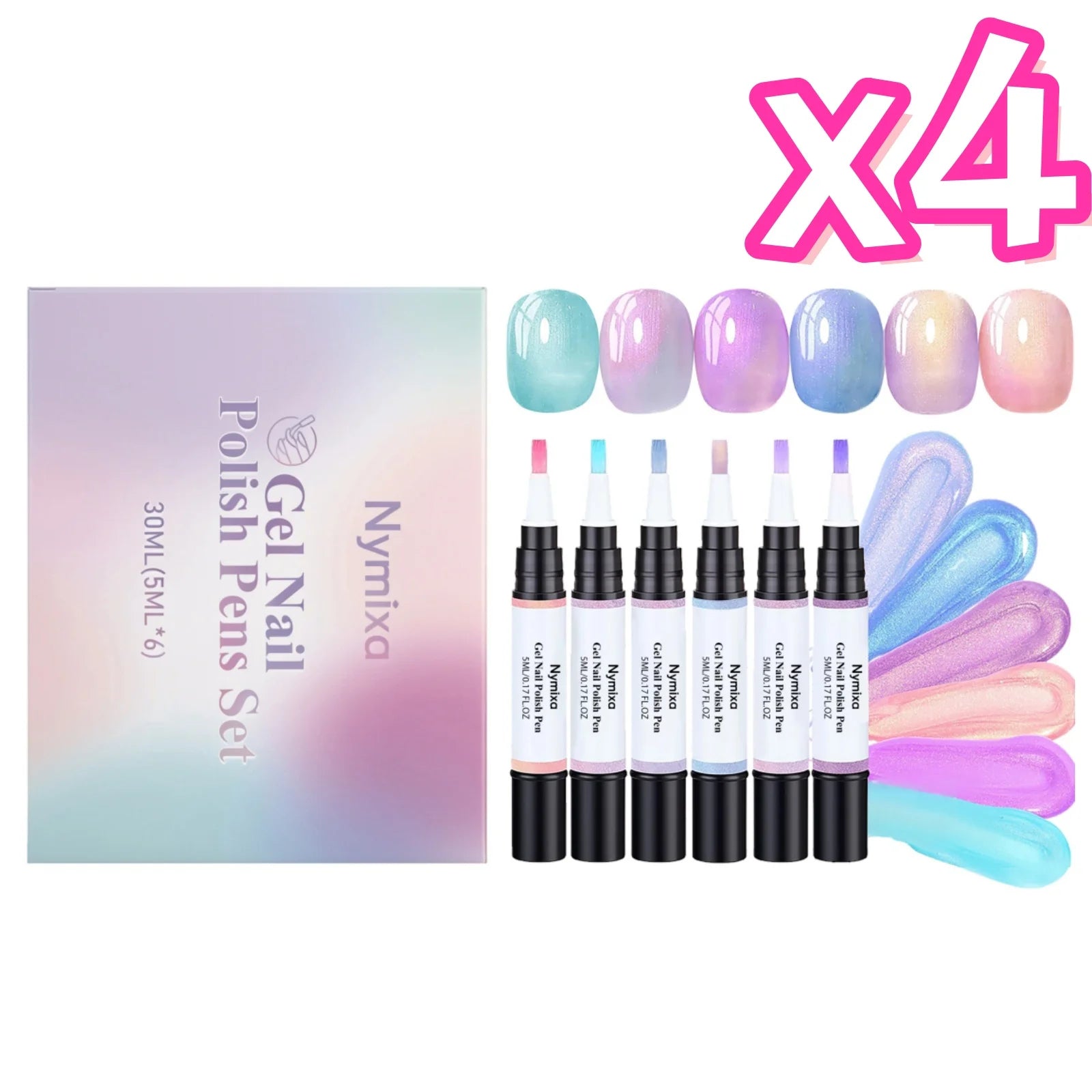 Nymixa Macaron Pearlescent Gel Nail Polish Pen Set – 6pcs DIY Gel Nail Polish Set Zpaxo 6pcs in boxed x 4