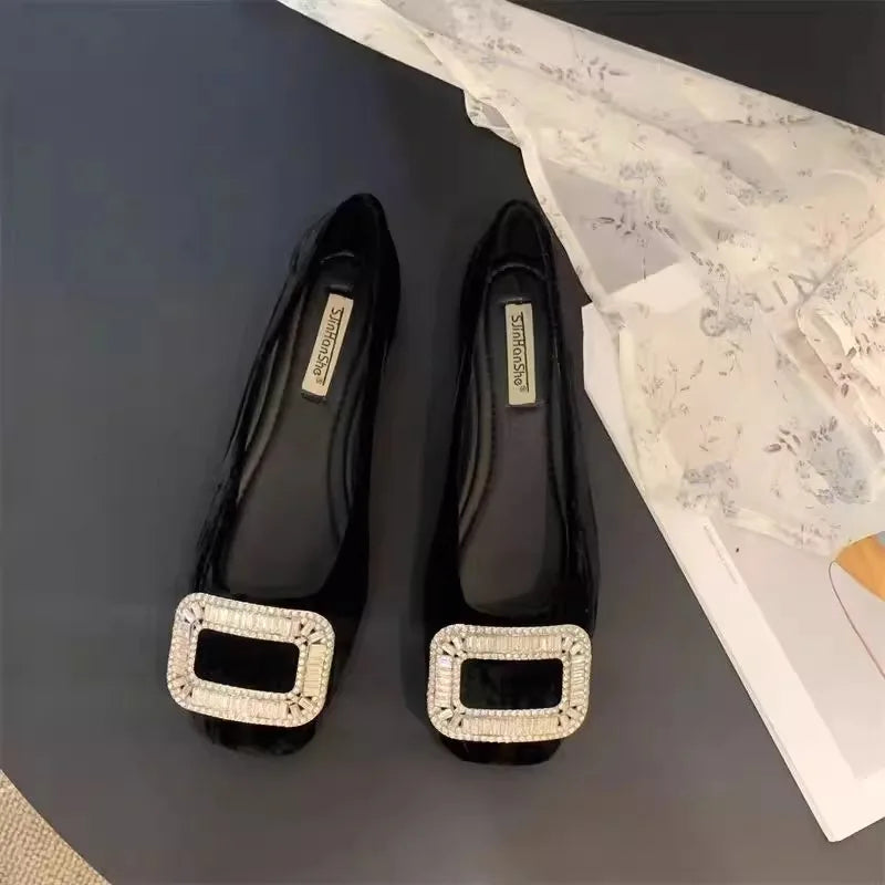 Flat Shoes for Women Spring and Autumn 2025 New Square Toe Rhinestone Shallow Flat Shoe for Work Loafers Women Big Size 42 43 44 Zpaxo