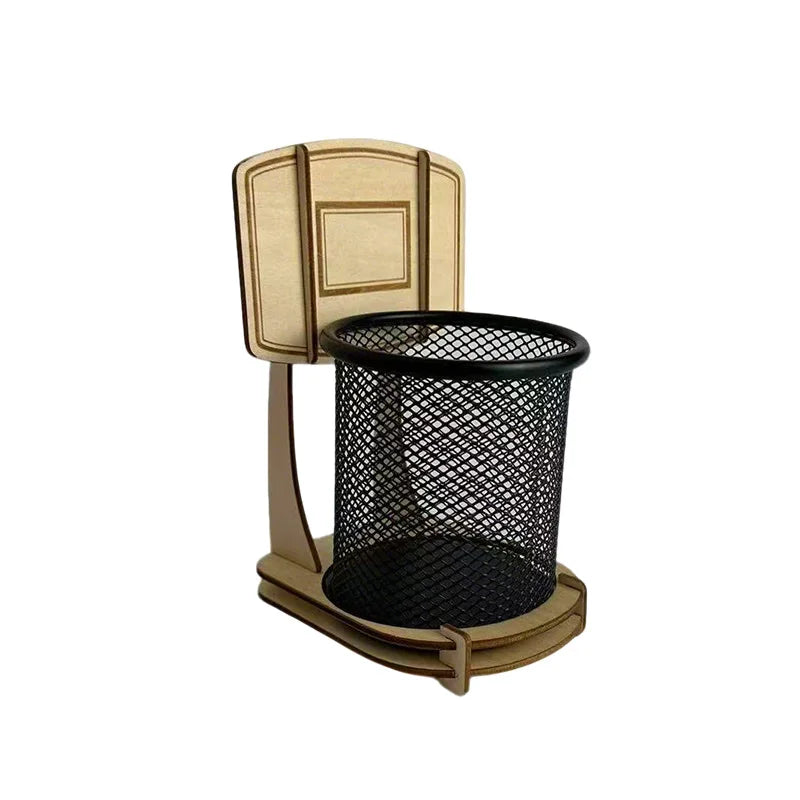 Creative Basketball Hoop Multi-functional Storage Tube, Suitable for Home Living Room ,Tabletop Wooden Assembly Storage Box Zpaxo