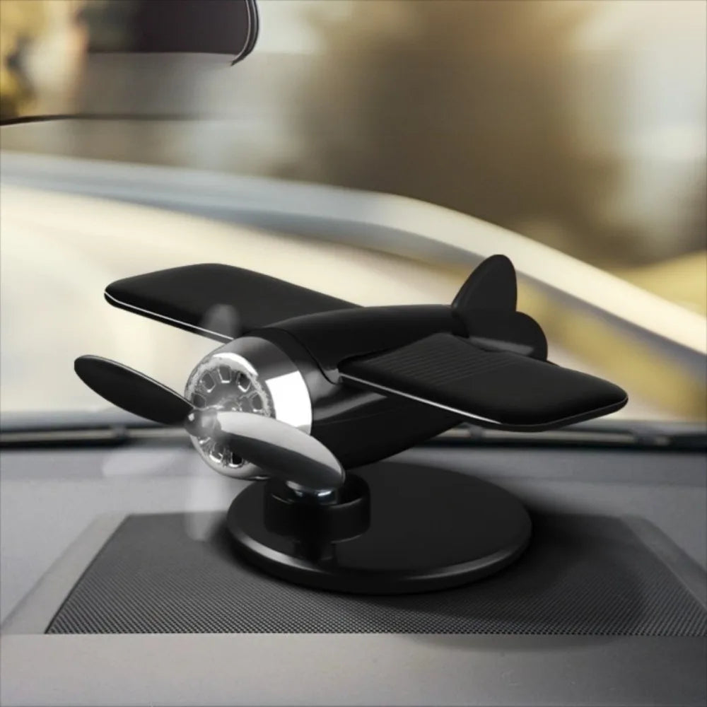 360 Rotary Car Solar Airplane Ornaments Creative Mini Center Console Zpaxo Black