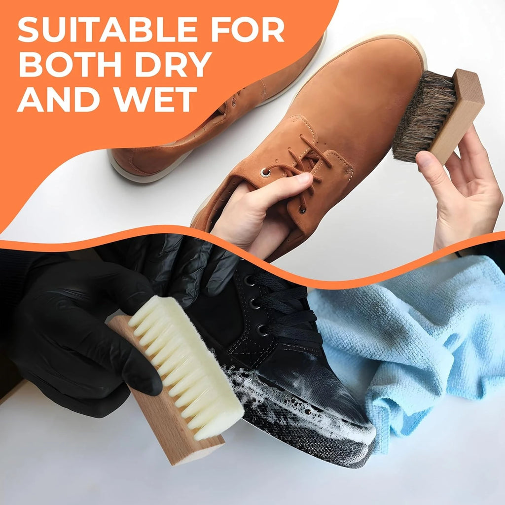 Shoe Brush Set – Horsehair, Nylon & Bristle for All Shoe Types