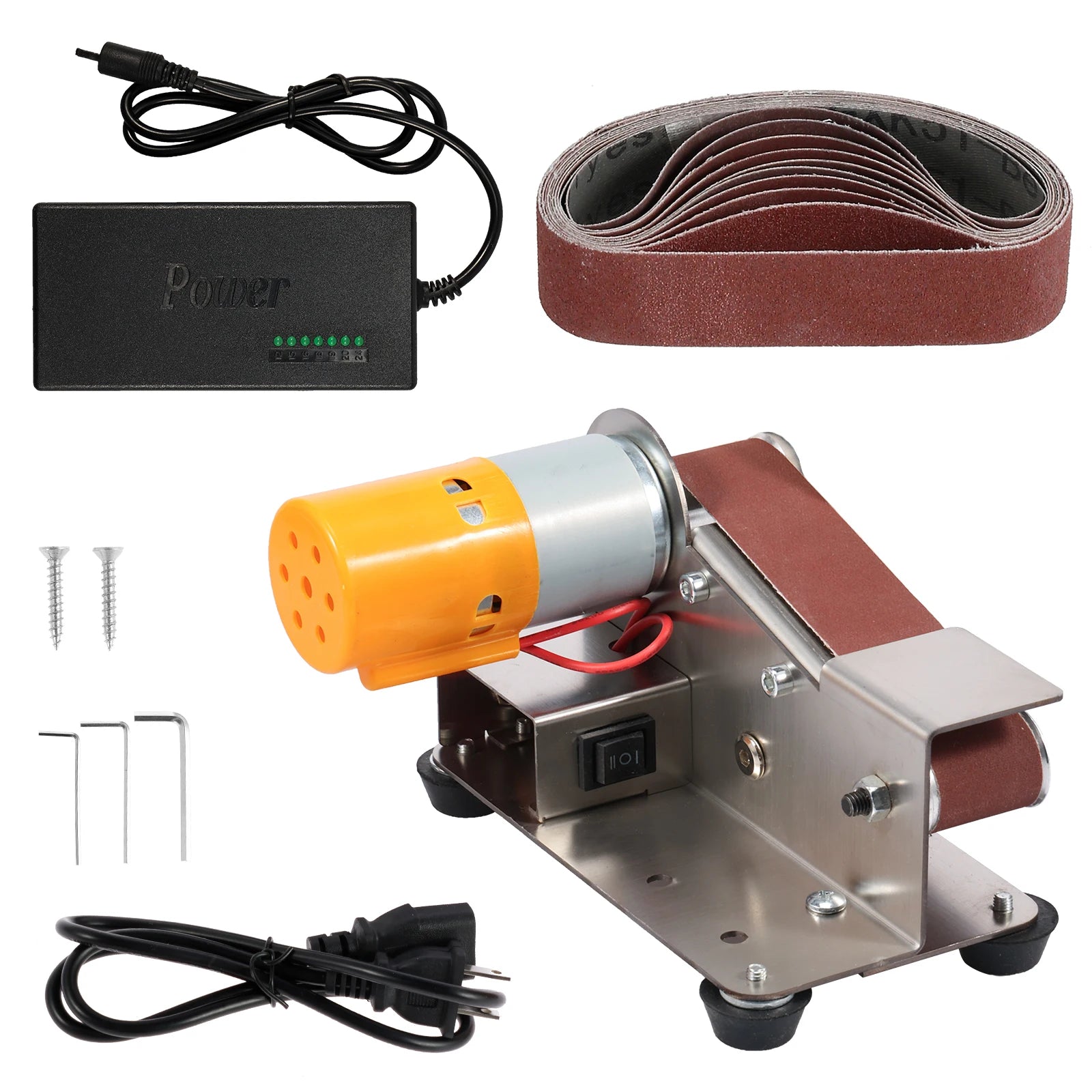 110-220V Electric Belt Sander DIY Polishing Grinding Machine Cutter Edges Sharpener US Plug Multifunction Power Tool Sandbelt Zpaxo Set B US Plug