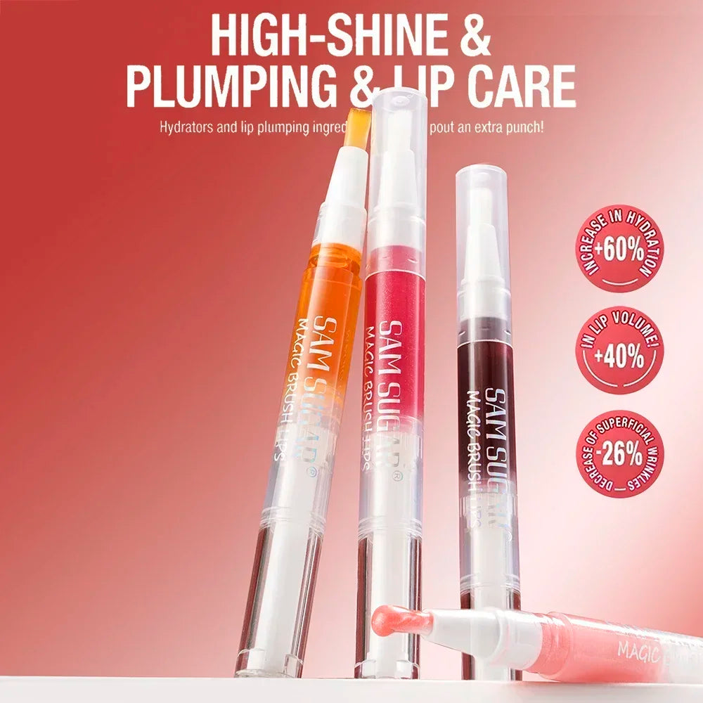 Fruit Glitter Plumping Lip Gloss Jelly Moisturizer Rotate Lip Tint Stick Transparent Lip Oil Fullness Makeup Lips Care Brush Zpaxo