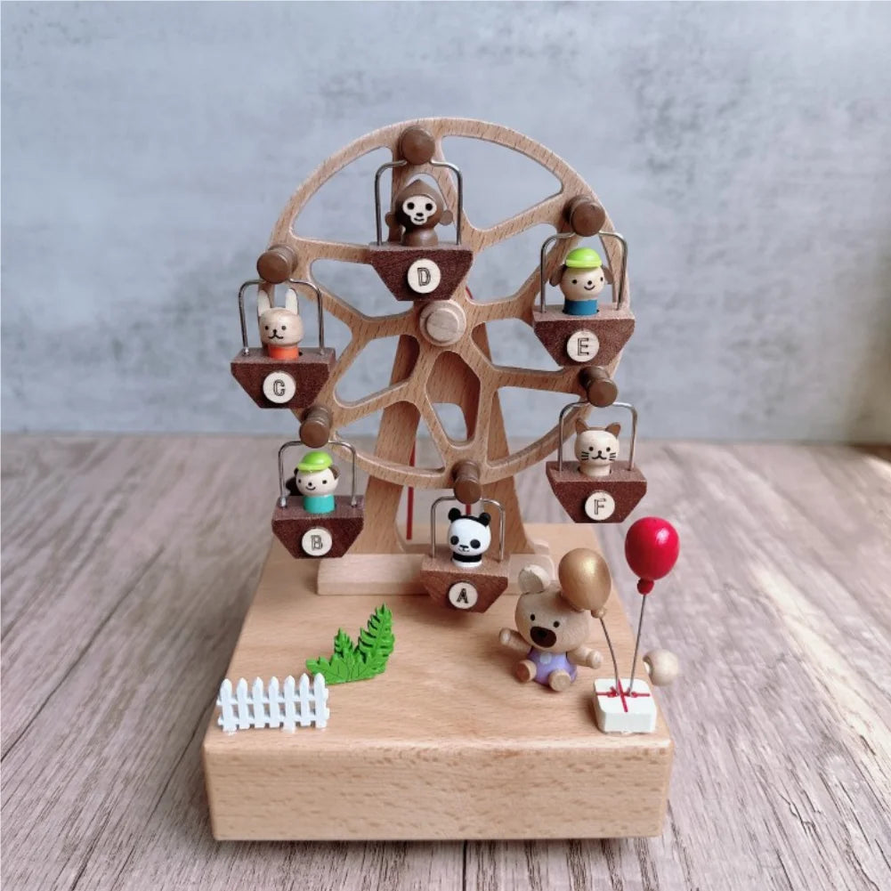 Animal Ferris Wheel Music Box Mechanical Wind-Up Rotating Carousel Wooden Music Box Gift for Boys and Girls Zpaxo