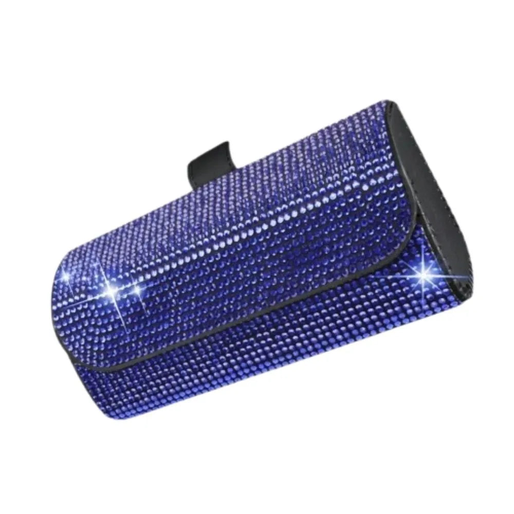 Portable Bling Sun Visor Glasses Case Rhinestone PU Leather Car Eyeglasses Holder Crystal Luxury Sunglasses Storage Box Vehicle Zpaxo Blue