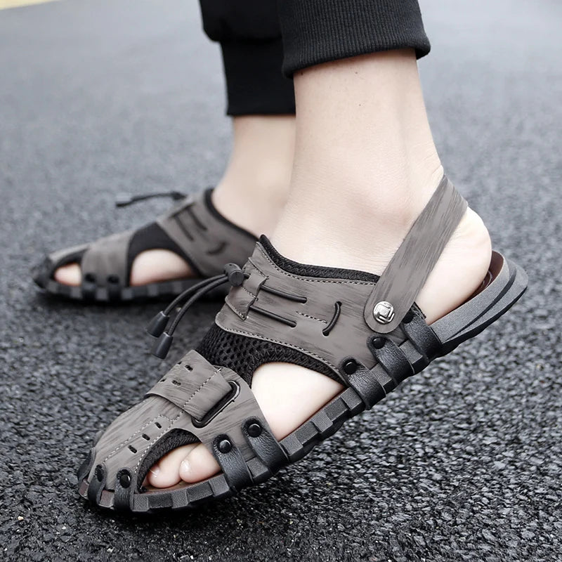 Summer Men Sandals Leather Mens Casual Shoes Outdoor Beach Roman Zpaxo