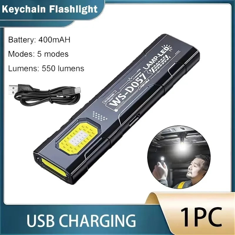 Mini COB LED Keychain Flashlight – USB-C Rechargeable Torch