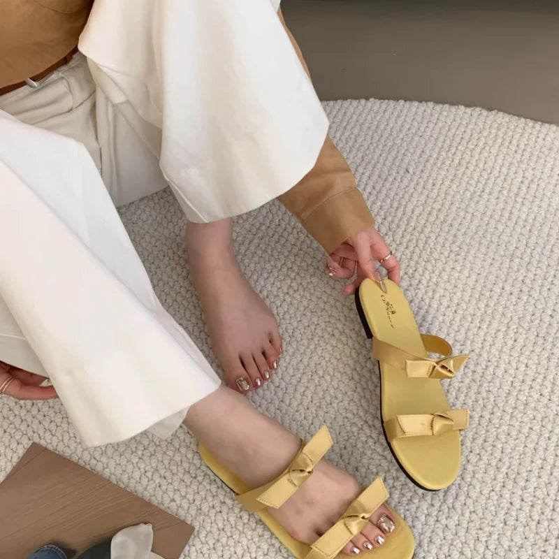 Sandals Women French Flat Shoes for Women's Outdoor Spring/summer 2025 New Toes Bow Half Slippers Ladies Shoes Zpaxo