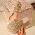 Luxury Shoes for Women Summer Fashion Designer Shoes Women Crystals Platform Slippers Lightweight Wedge Sandals Zapatos De Mujer Zpaxo Gold 37