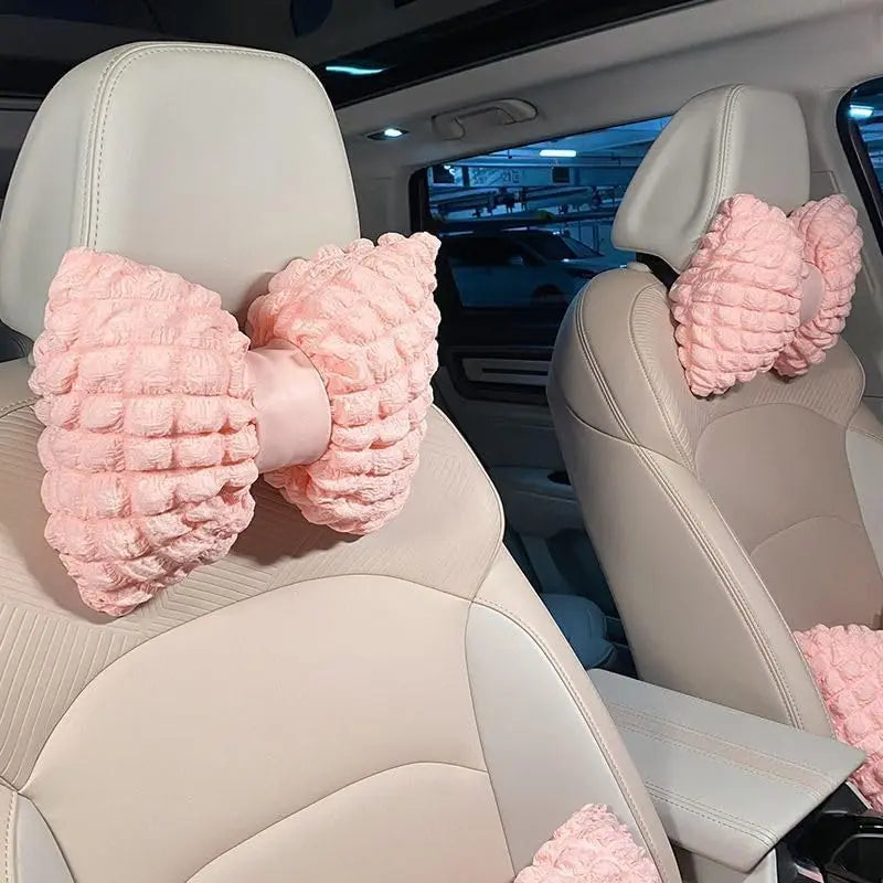Cartoon Bowknot Car Neck Pillow & Lumbar Cushion – Cute Pink