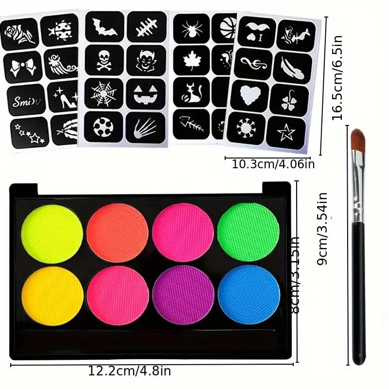8 Colors Neon Glow Dark Face Body Paint Set-water Activated Painting Zpaxo SET-B