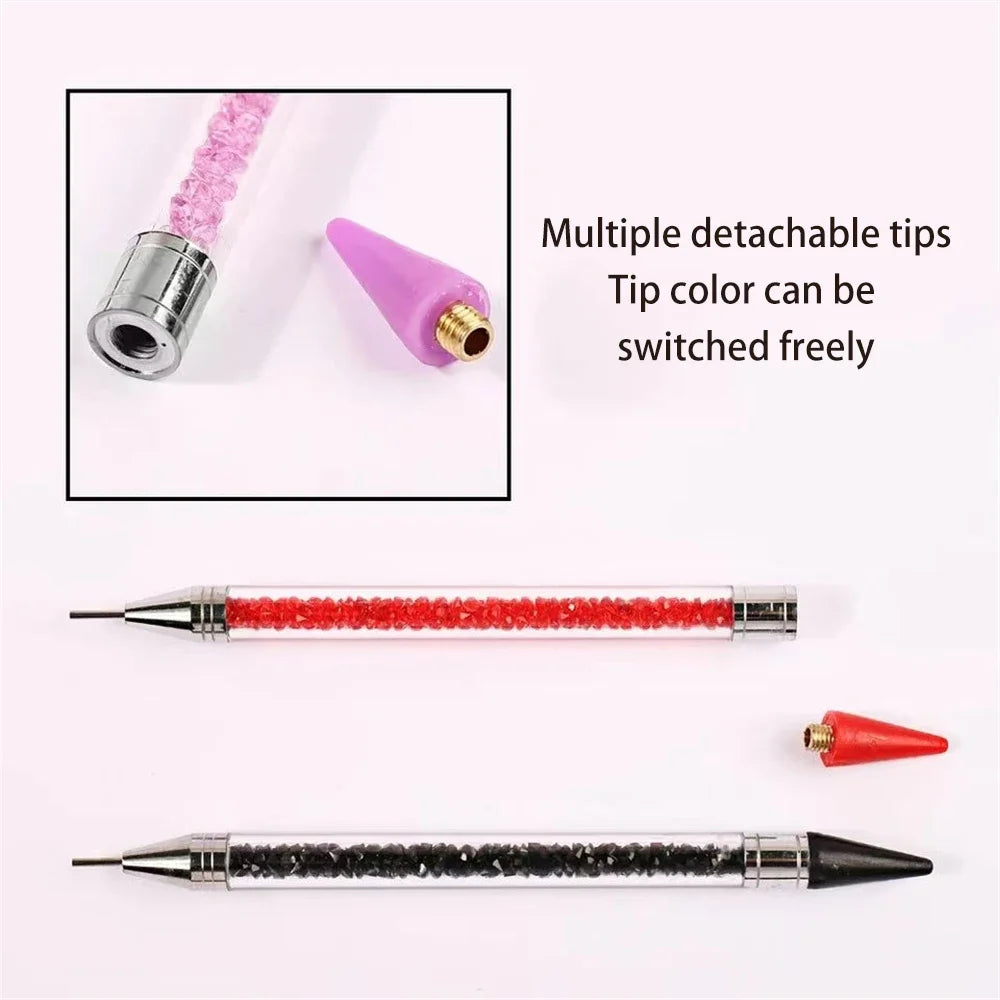Nails Art Brush For Manicure Double Head Point drill pen Dot Painting Point Pen Rhinestone Picker Wax Pencil Crystal Handle Tool Zpaxo
