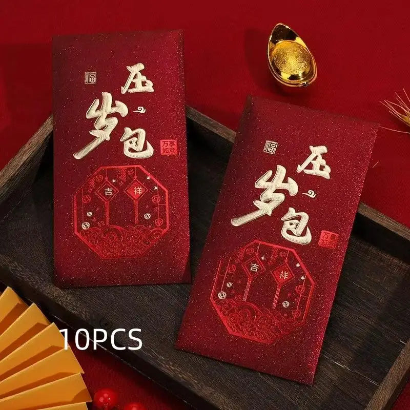 10Pcs/Pack Chinese Red Envelope Snake New Year Spring Festival Matte Hot Gold Red Bag Money Envelopes Red Packet Gift Envelope Zpaxo A6