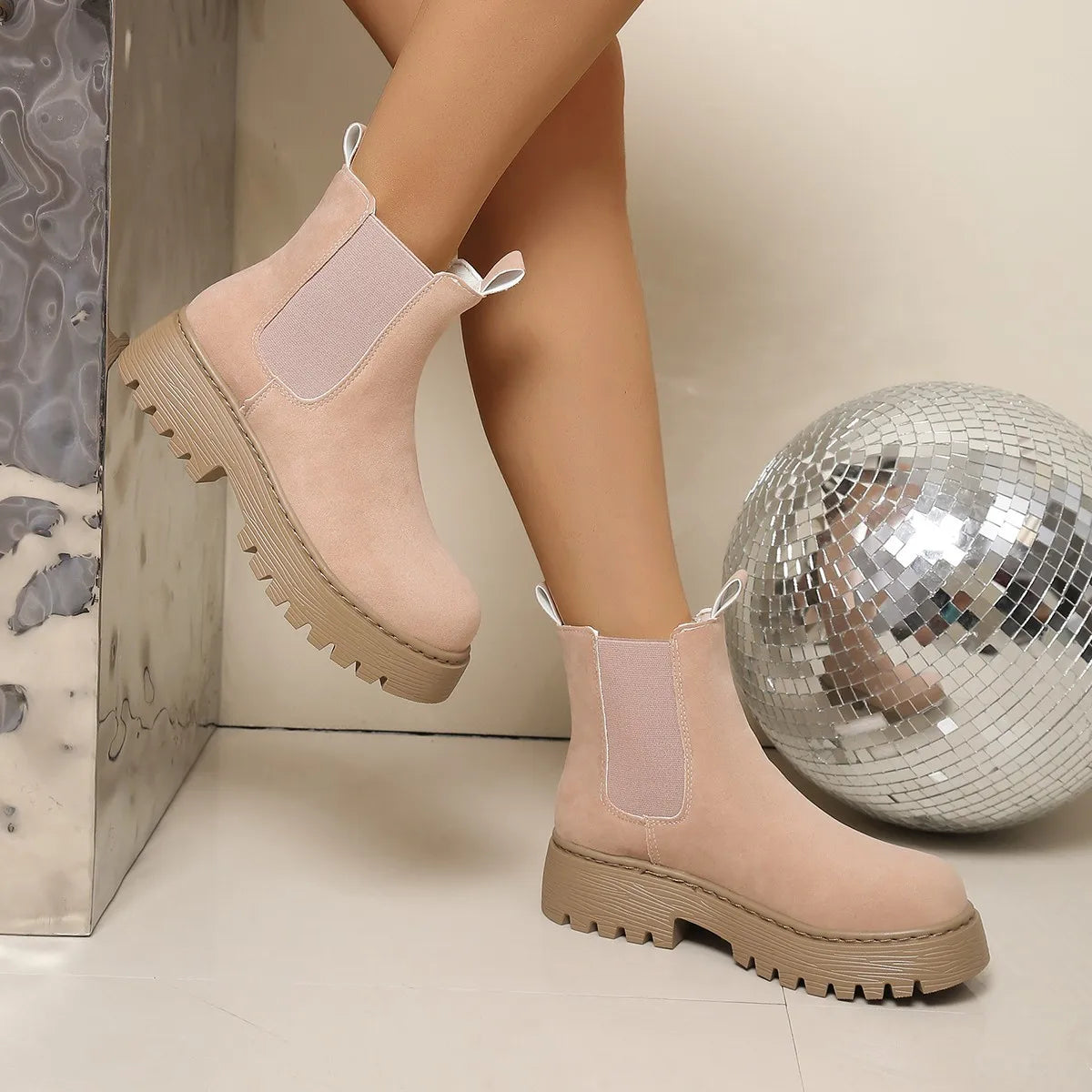 Women Ankle Boots Round Toe Comfortable Women Short Boots Large Size Square Heel Shoes Leisure Daily Concise Shoes for Women Zpaxo sand color 36